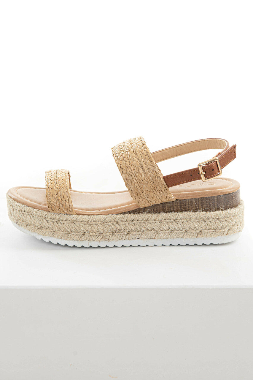 Beige Espadrille Platform Raffia Strap Sandals