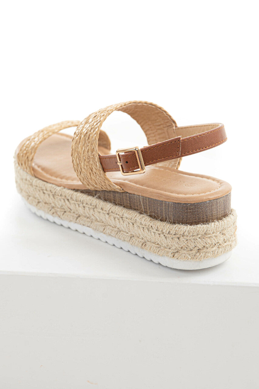 Beige Espadrille Platform Raffia Strap Sandals
