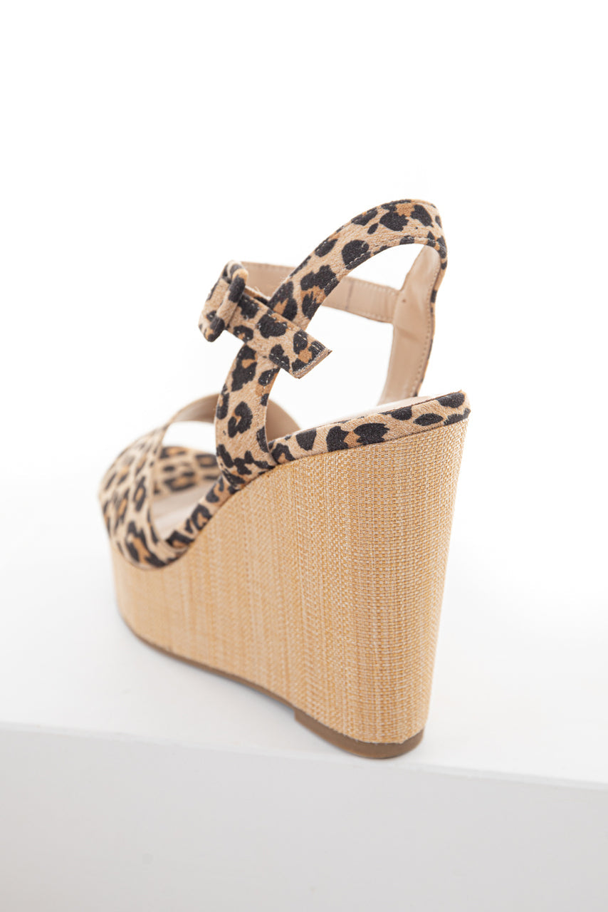 Beige Leopard Print Open Toe Wedge with Ankle Strap