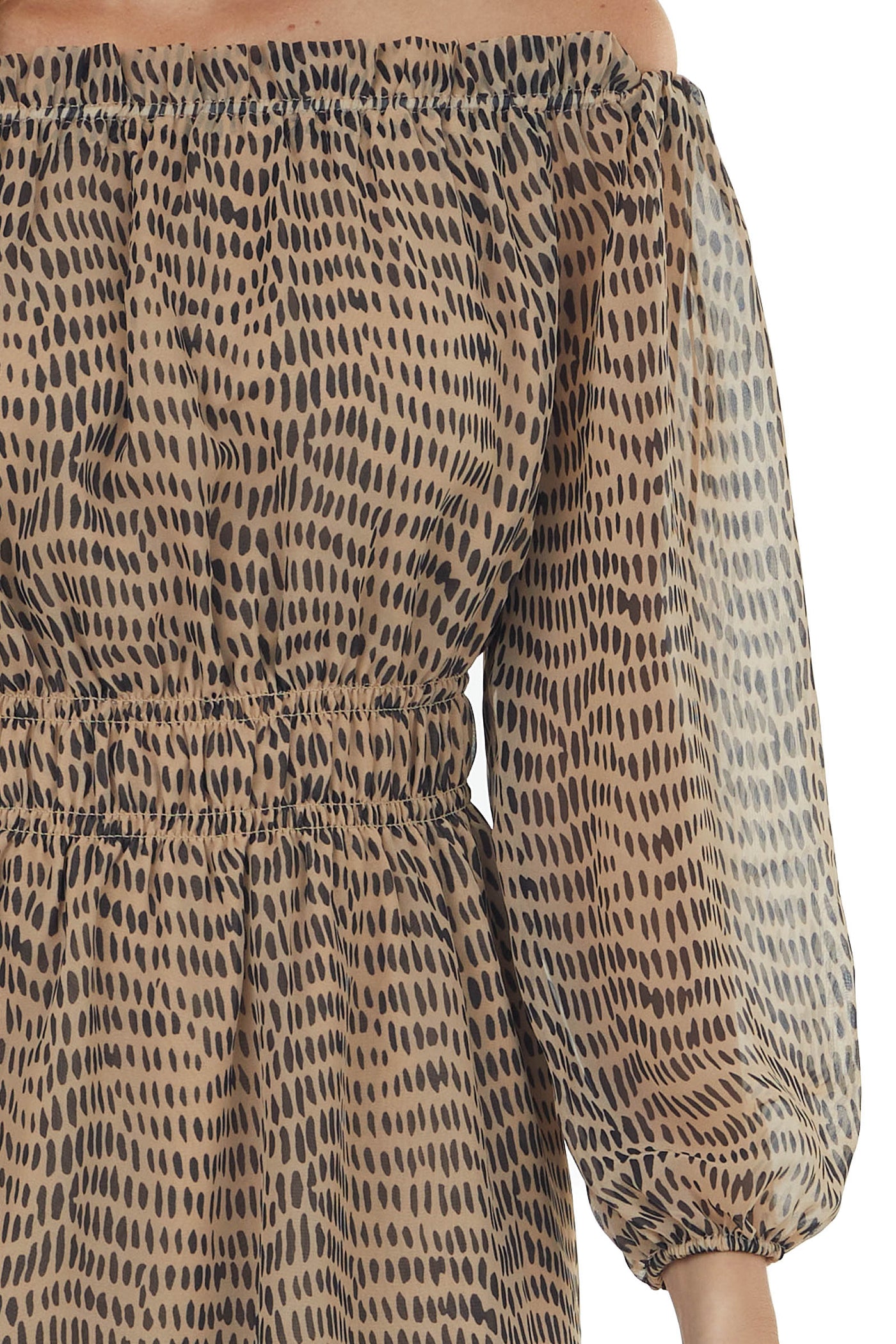 Beige Printed Off Shoulder Short Dress