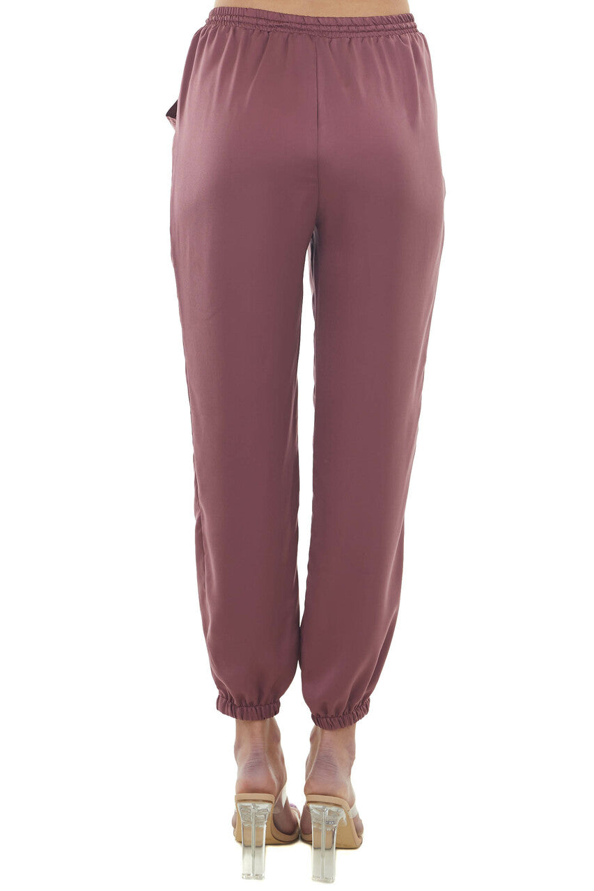 Berry Elastic Hem Drawstring Silky Pants