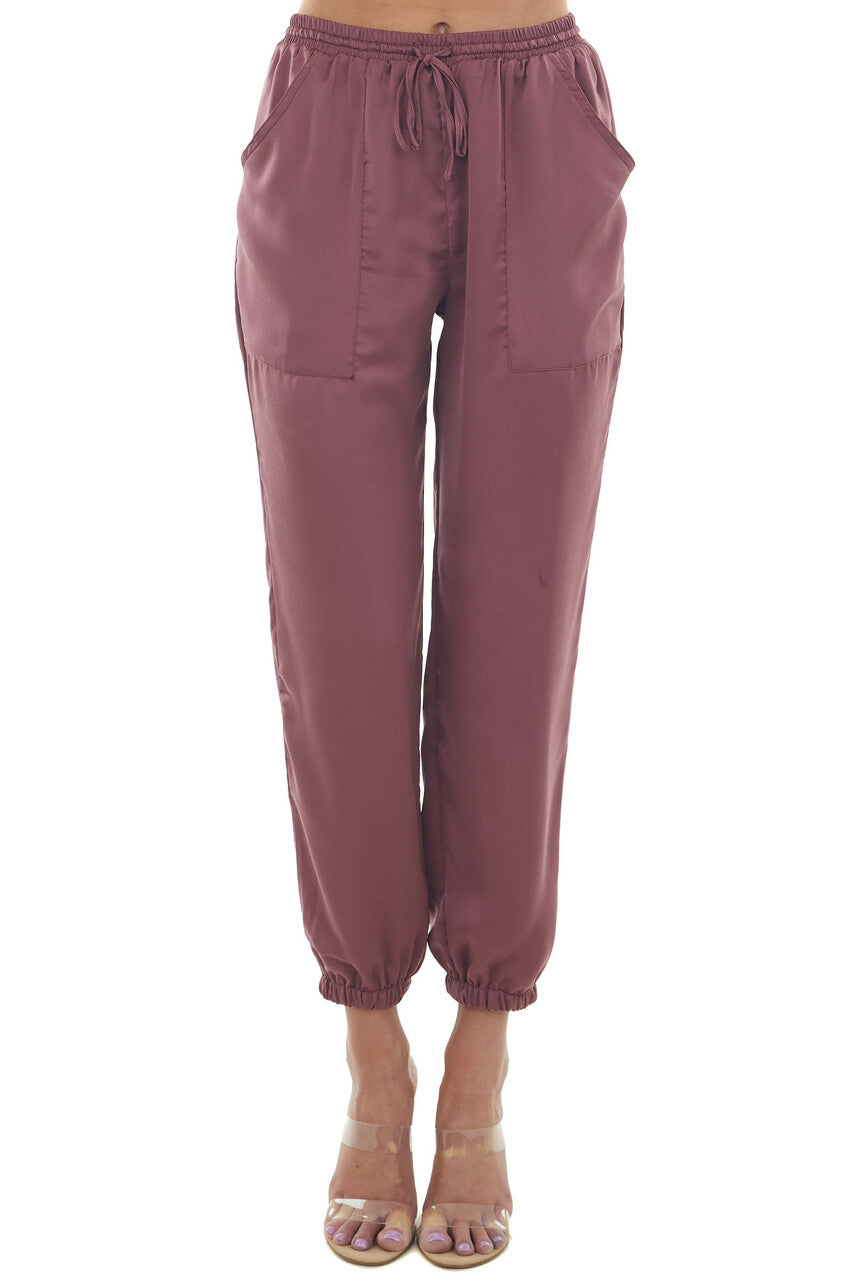 Berry Elastic Hem Drawstring Silky Pants