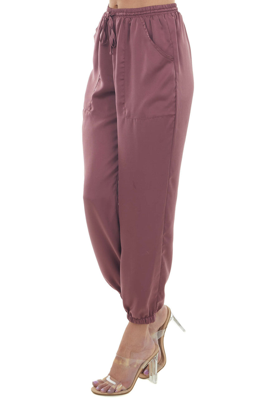 Berry Elastic Hem Drawstring Silky Pants