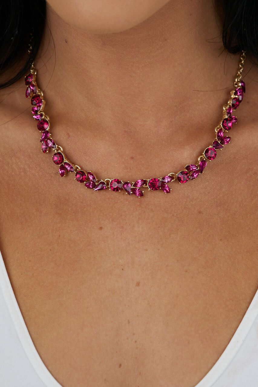 Berry Intricate Rhinestone Gold Chain Necklace