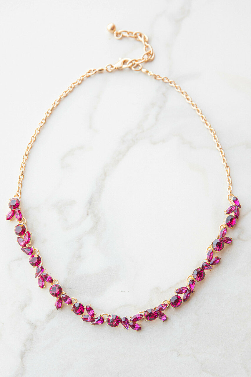Berry Intricate Rhinestone Gold Chain Necklace