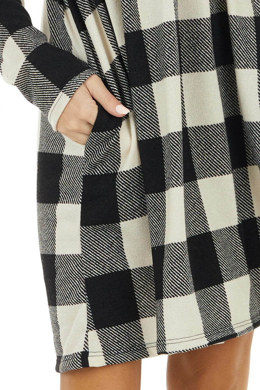Black and Ivory Buffalo Plaid BabyDoll Dress with Pockets