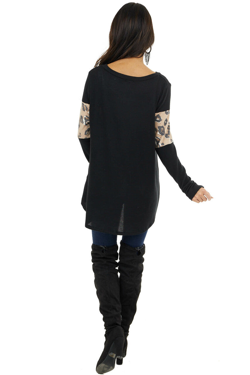 Black and Latte Leopard Print Long Sleeve Lightweight Top