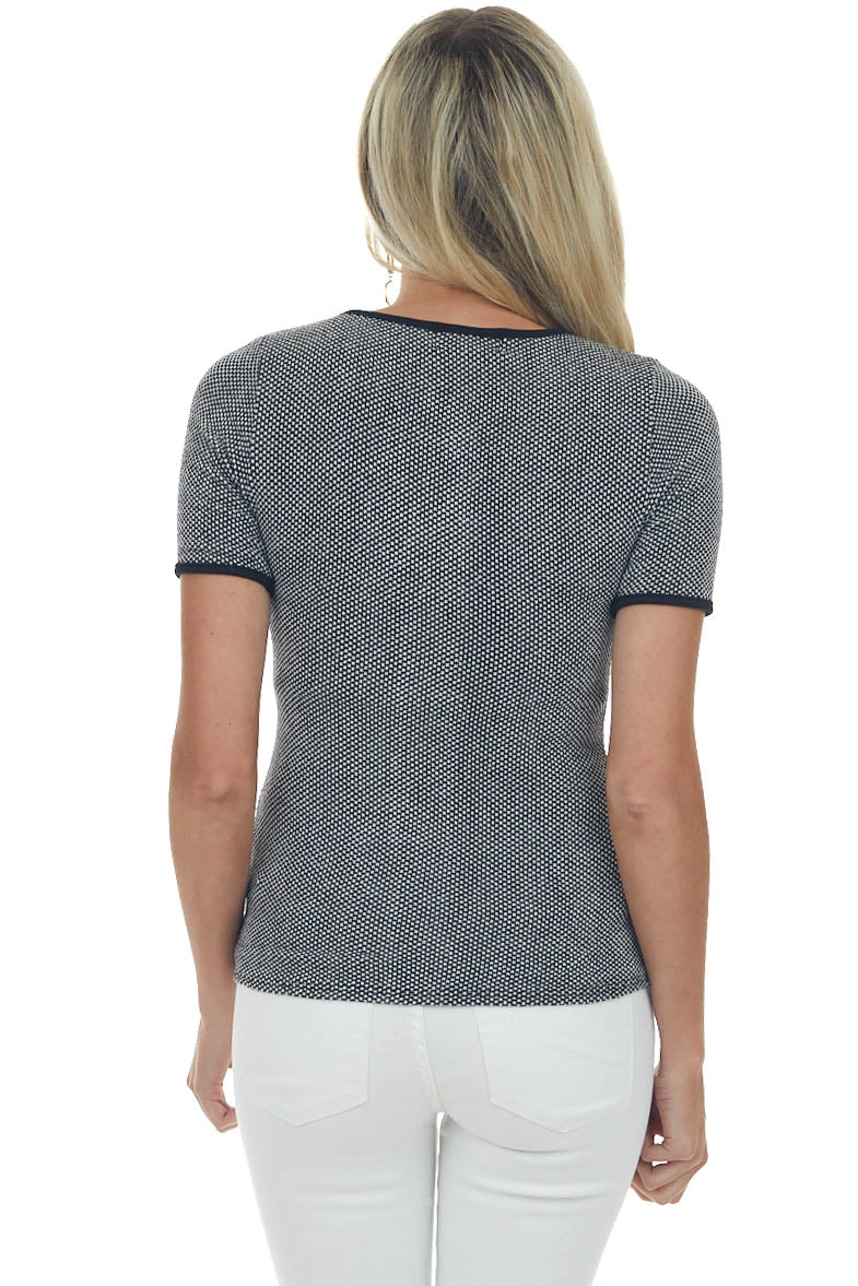 Black and Pearl Checkered Keyhole Knit Top