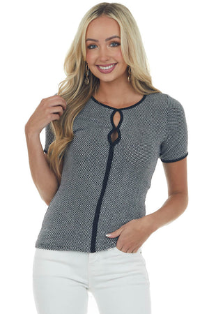 Black and Pearl Checkered Keyhole Knit Top