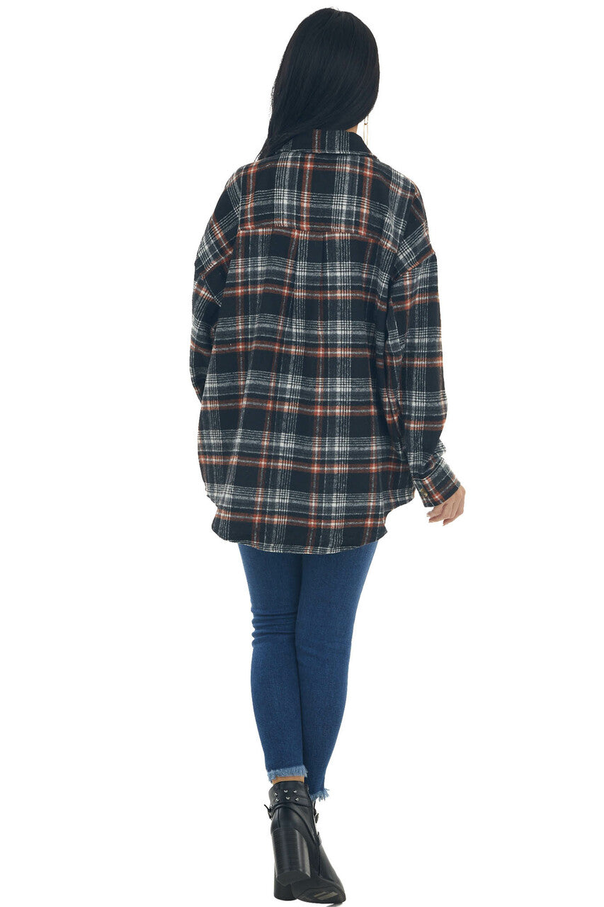 Black and Pumpkin Plaid Button Up Top 