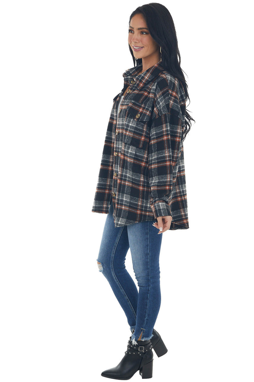 Black and Pumpkin Plaid Button Up Top 