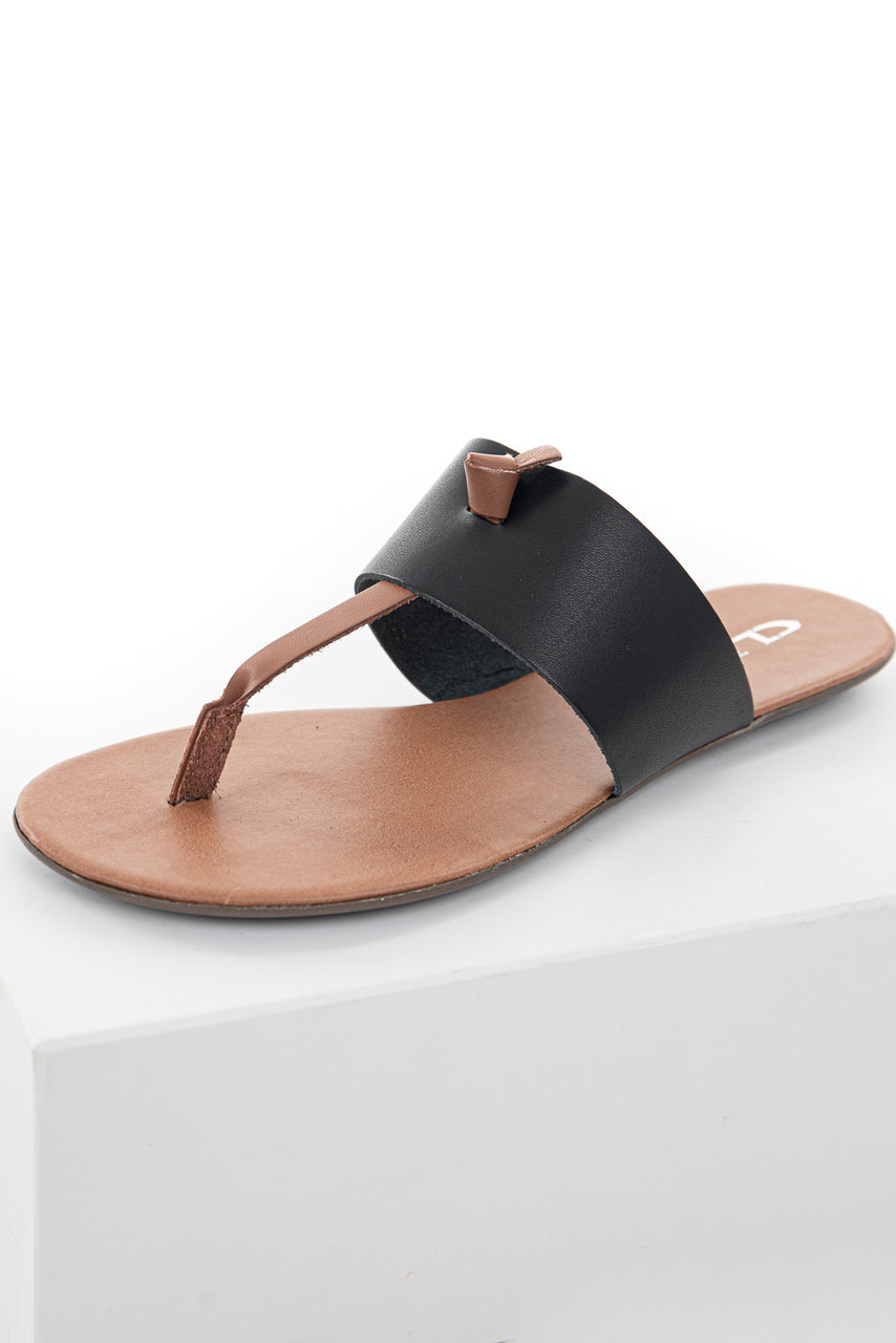 Black and Sienna Slip On Flat Thong Sandals with Wide Strap
