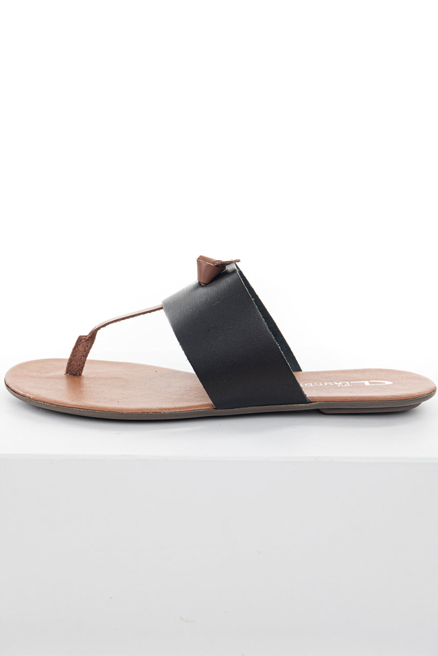 Black and Sienna Slip On Flat Thong Sandals with Wide Strap