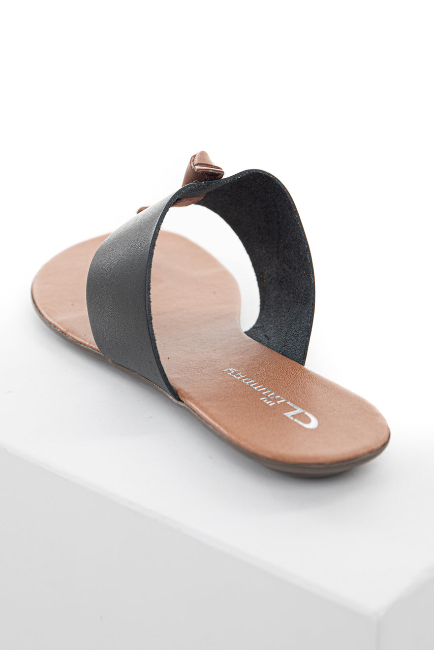 Black and Sienna Slip On Flat Thong Sandals with Wide Strap
