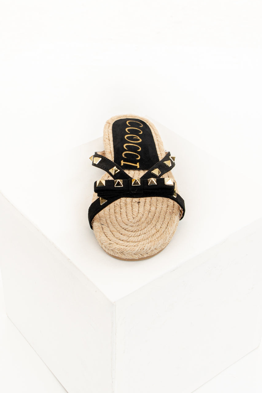 Black and Tan Sandal with Bow and Gold Studs