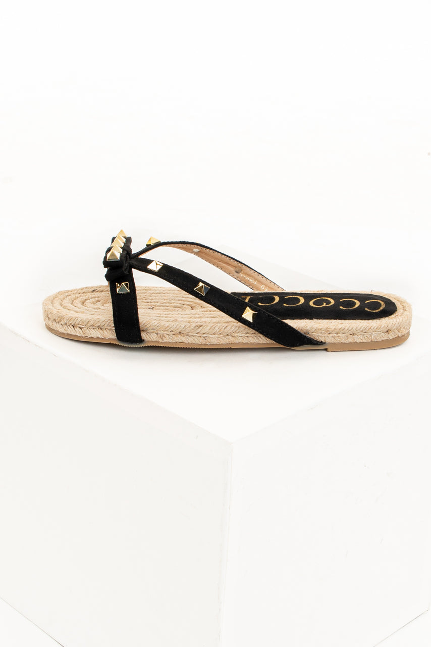 Black and Tan Sandal with Bow and Gold Studs