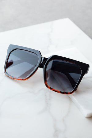 Black and Tortoise Shell Oversized Square Sunglasses