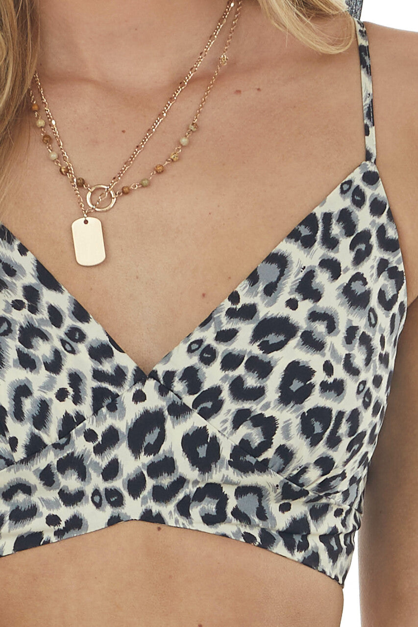 Black Animal Print Crop Top with Wide Pant Set