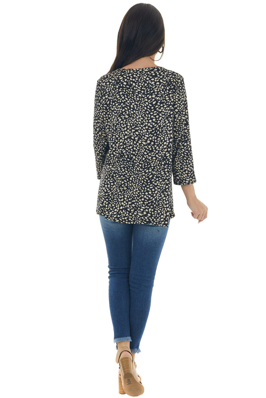 Black Animal Print Strappy Cut Out Knit Top 