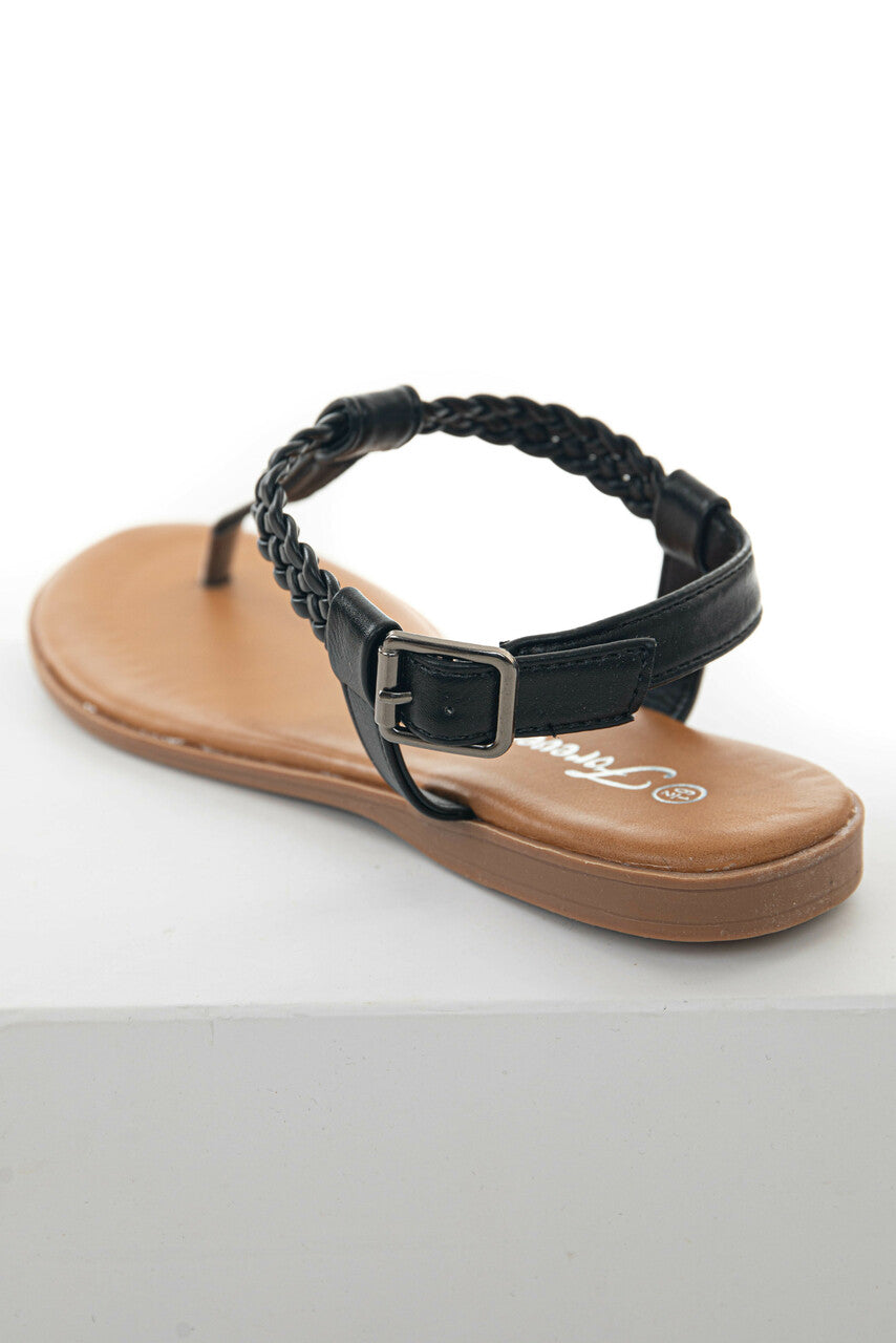 Black Braided Strap Flat Thong Sandals