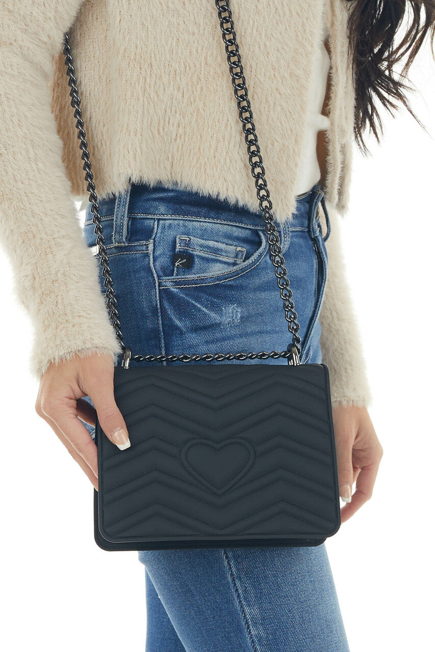Black Chevron Texture Black Chain Shoulder Bag 