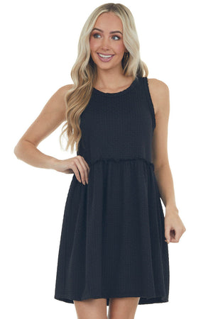 Black Circle Texture Babydoll Knit Dress