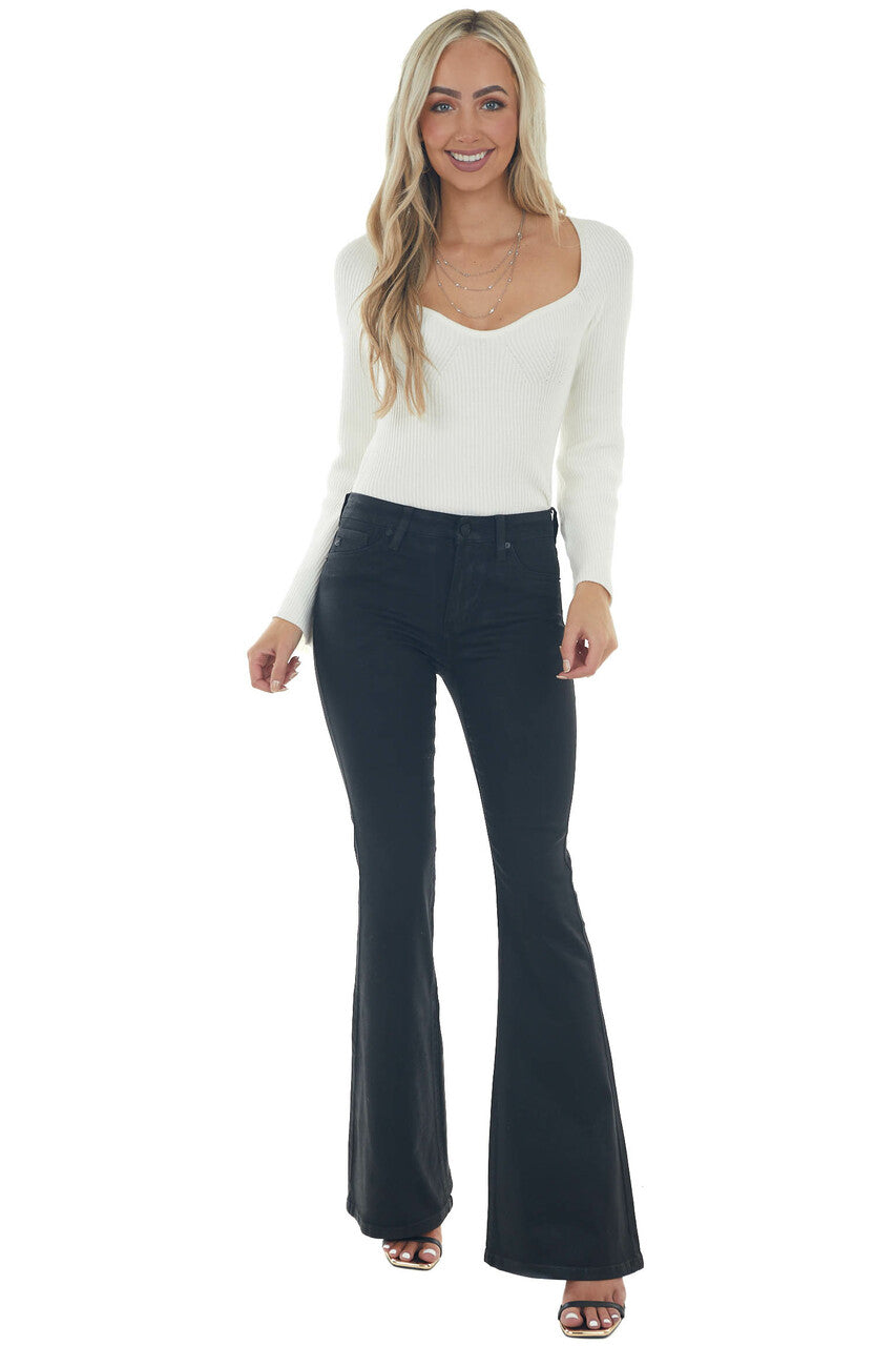 Black Coated High Rise Bell Bottom Jeans