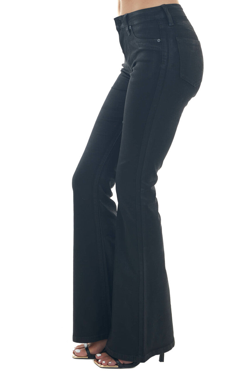 Black Coated High Rise Bell Bottom Jeans