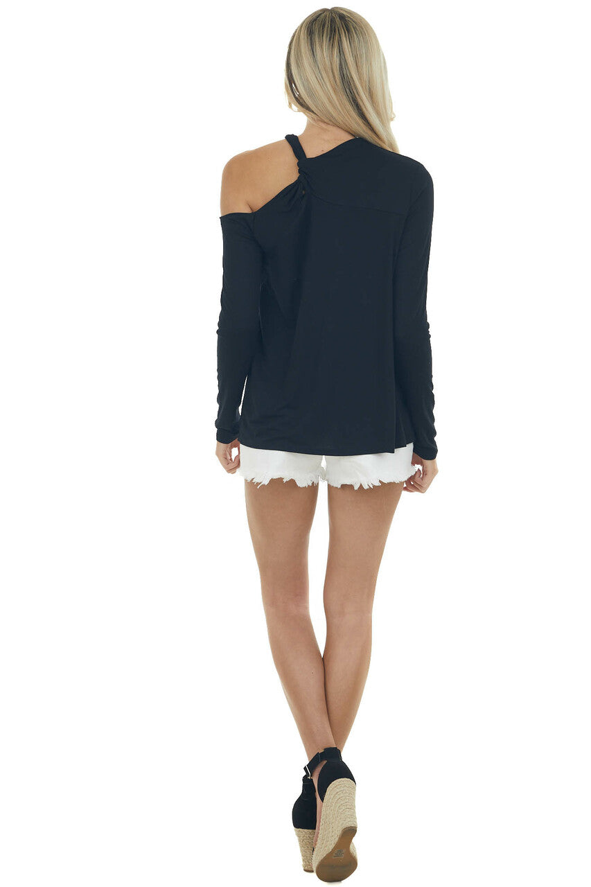 Black Cold Shoulder Long Sleeve Knit Top