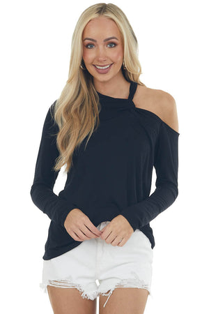 Black Cold Shoulder Long Sleeve Knit Top