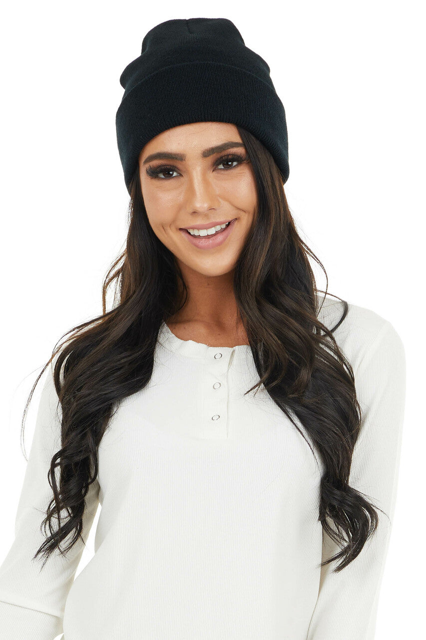 Black Comfy Knit Basic Beanie