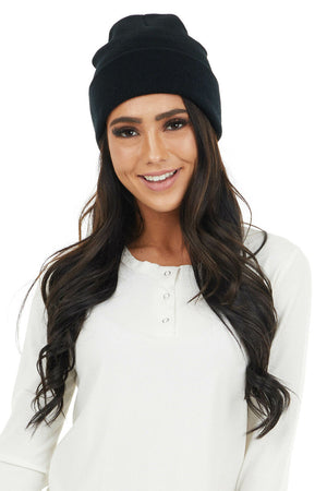 Black Comfy Knit Basic Beanie
