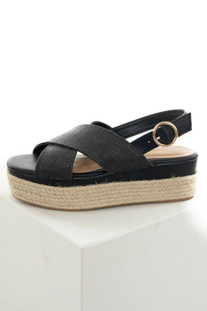 Black Criss Cross Strap Espadrille Sandal
