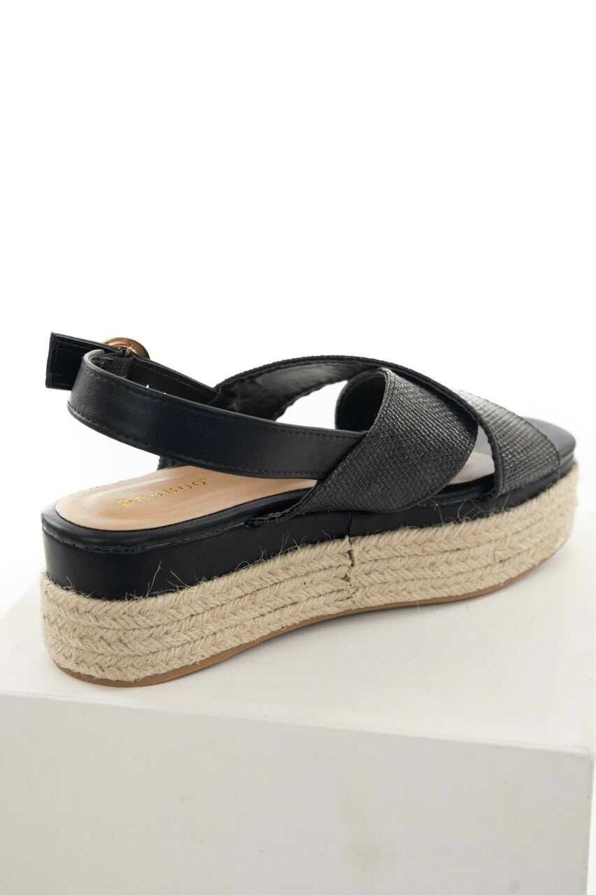 Black Criss Cross Strap Espadrille Sandal