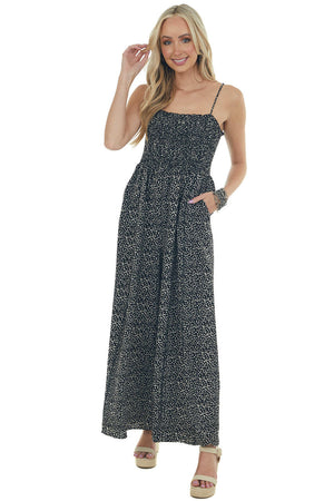 Black Dalmatian Smocked Wide Pant Jumpsuit