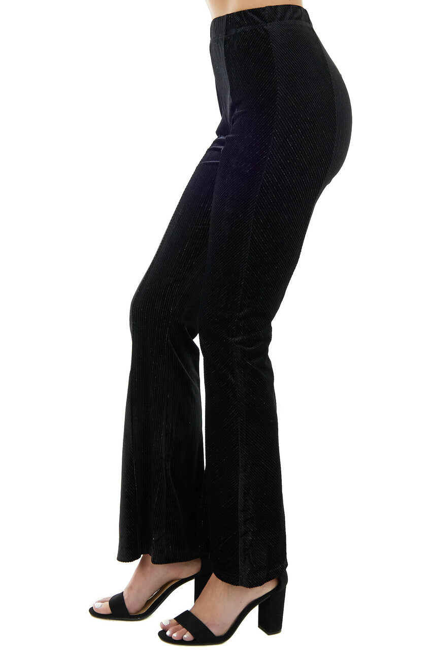 Black Directional Stripe Corduroy Bell Bottoms