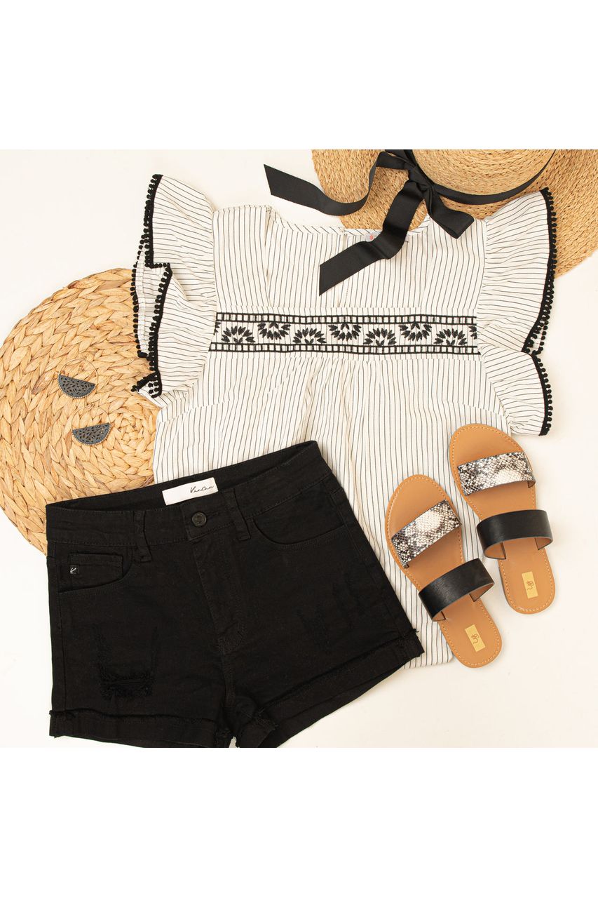 Black Distressed Denim Shorts with Cuffed Hem