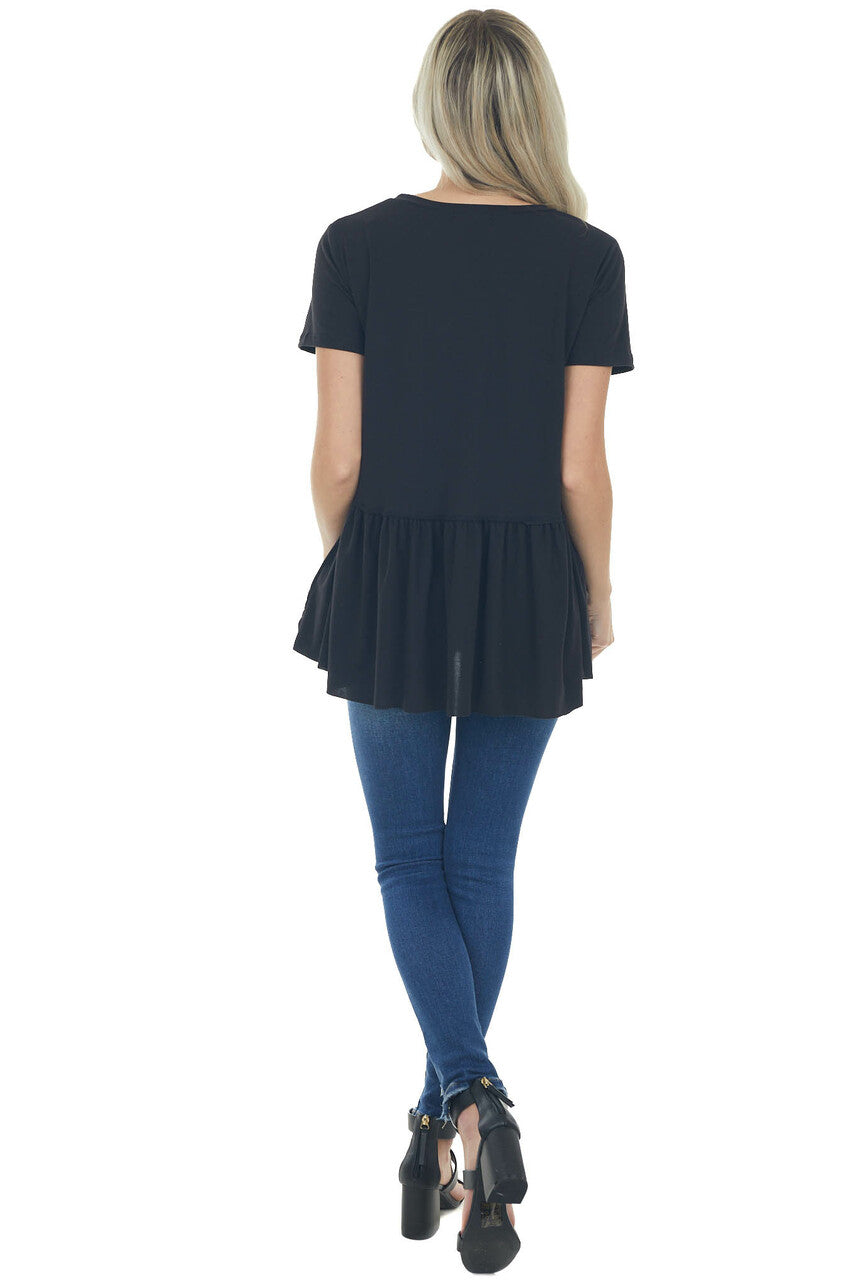 Black Drop Waist Soft Short Sleeve Top