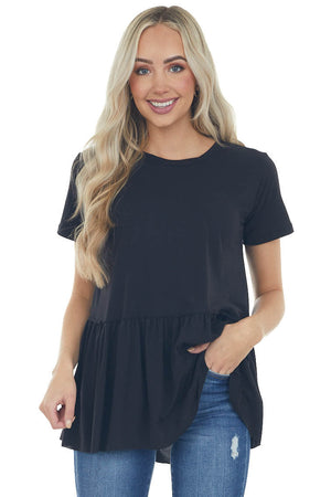 Black Drop Waist Soft Short Sleeve Top