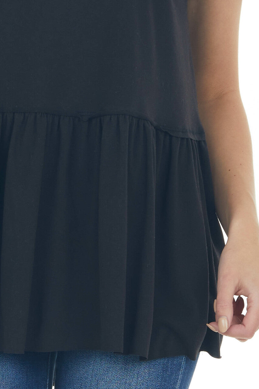 Black Drop Waist Soft Short Sleeve Top