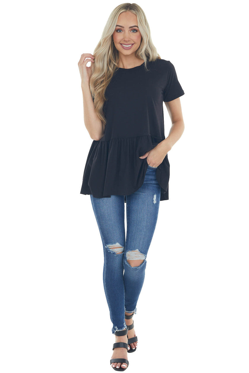 Black Drop Waist Soft Short Sleeve Top
