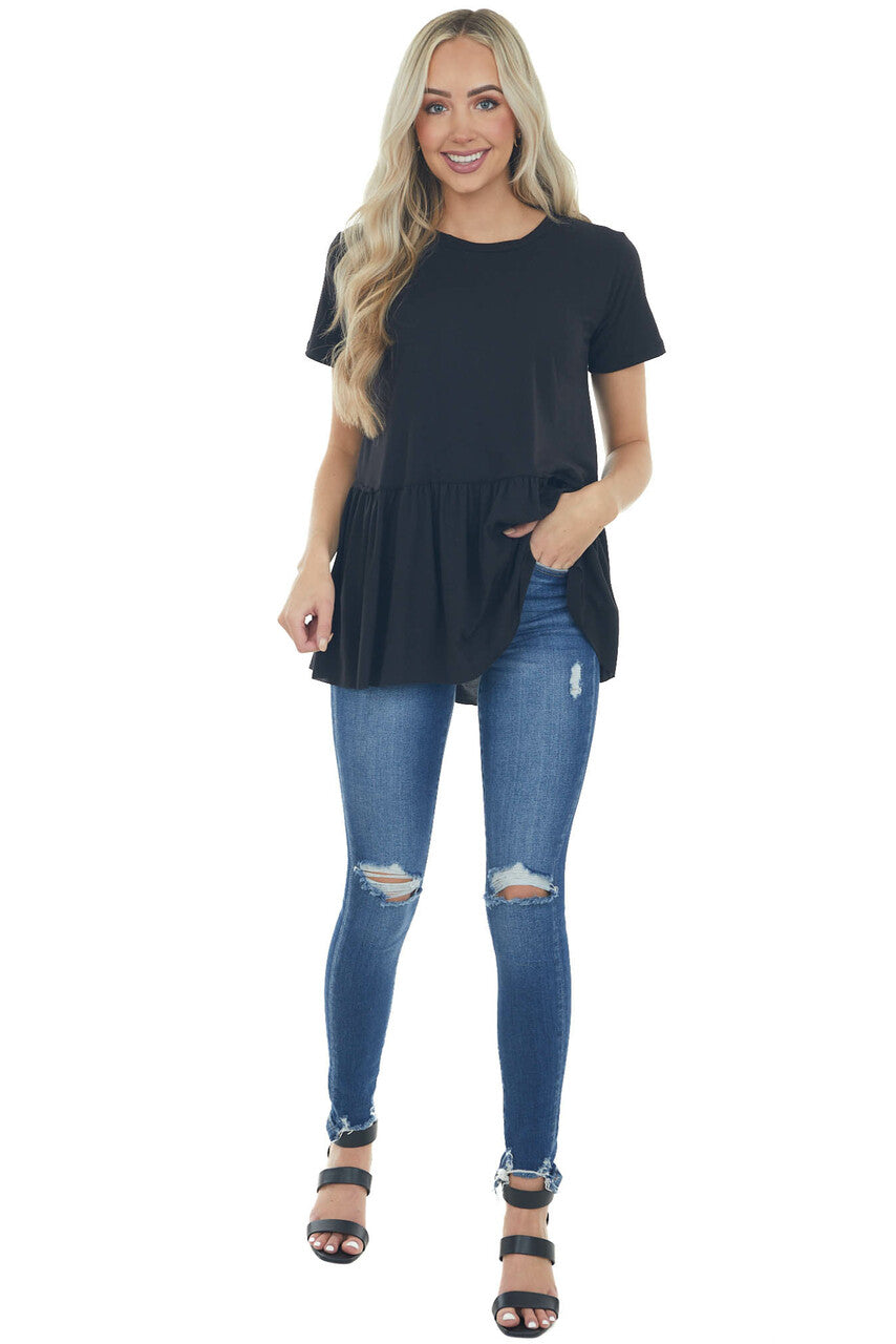 Black Drop Waist Soft Short Sleeve Top