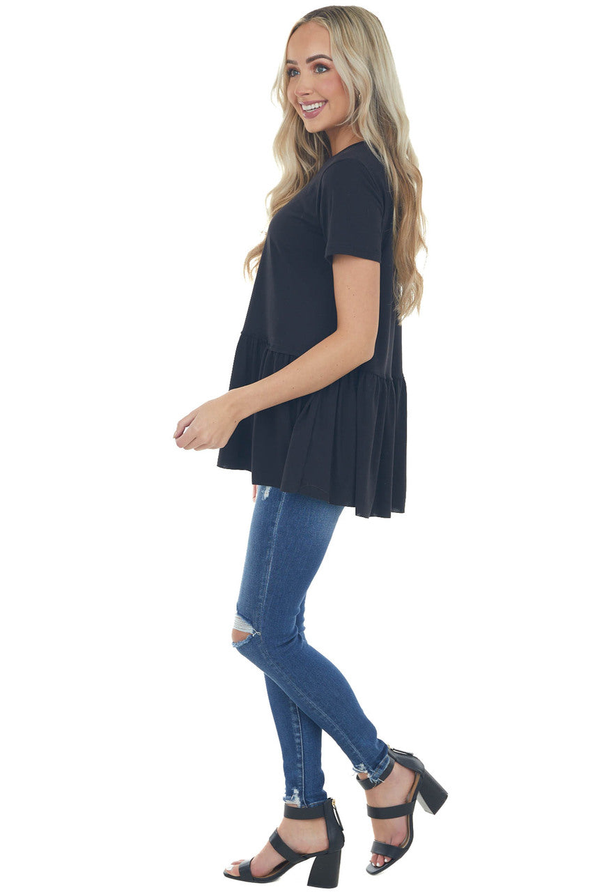 Black Drop Waist Soft Short Sleeve Top