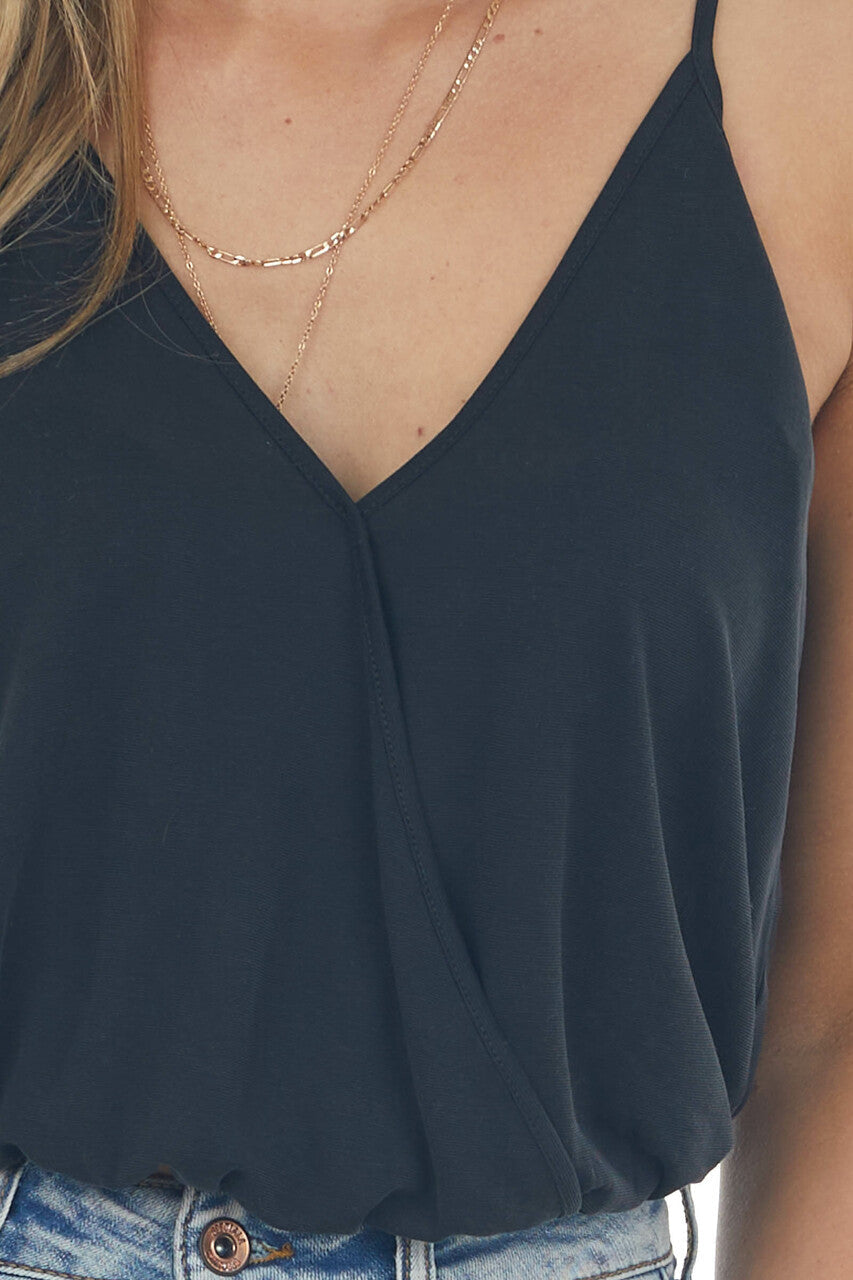 Black Elastic Hem Cropped Surplice Cami 