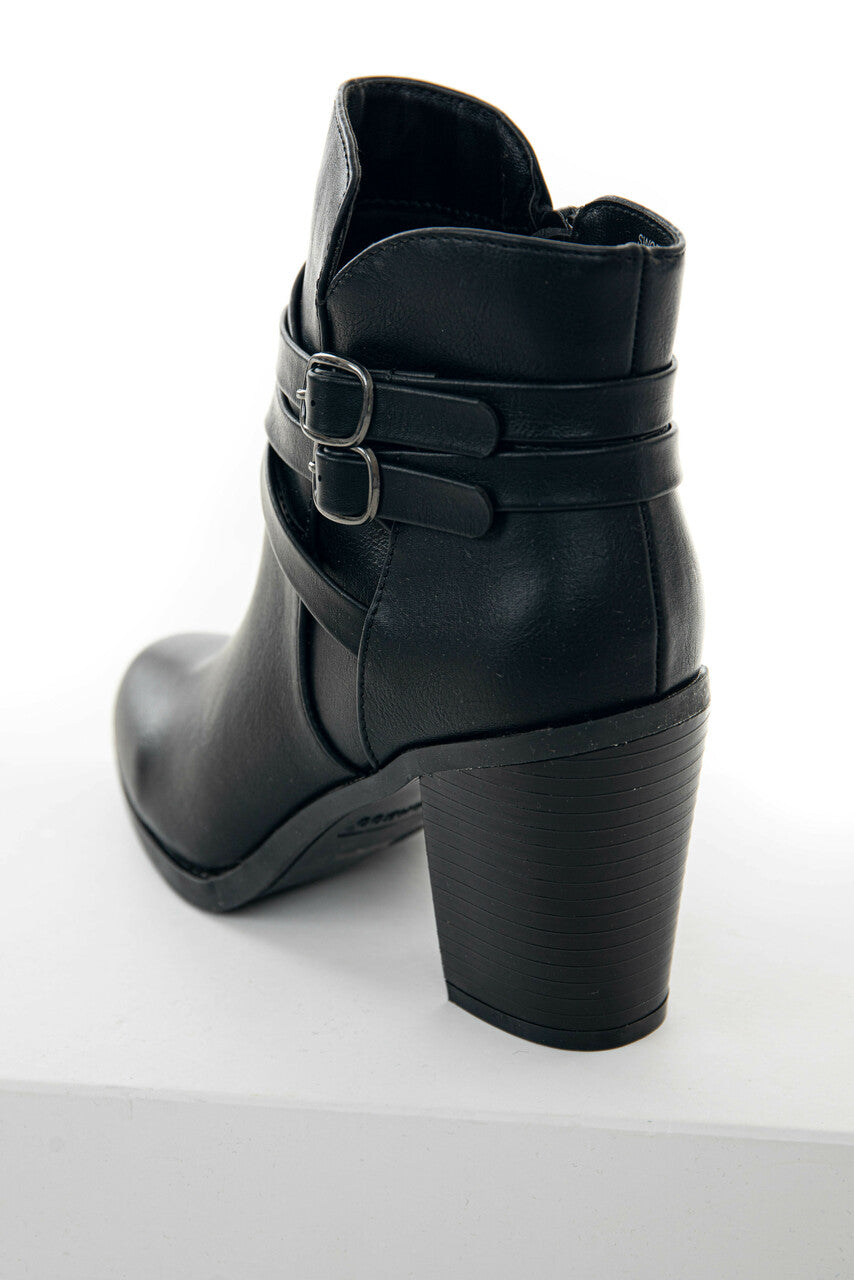 Black Faux Leather Block Heeled Ankle Booties