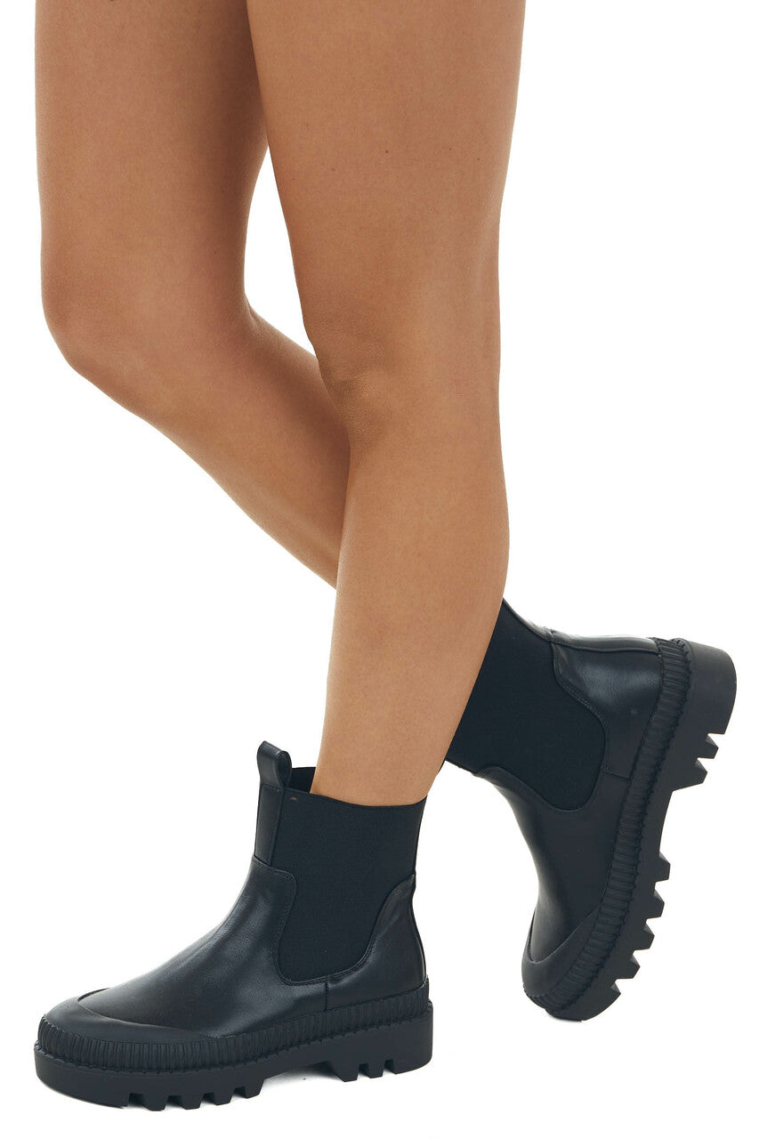Black Faux Leather Elastic Panel Booties