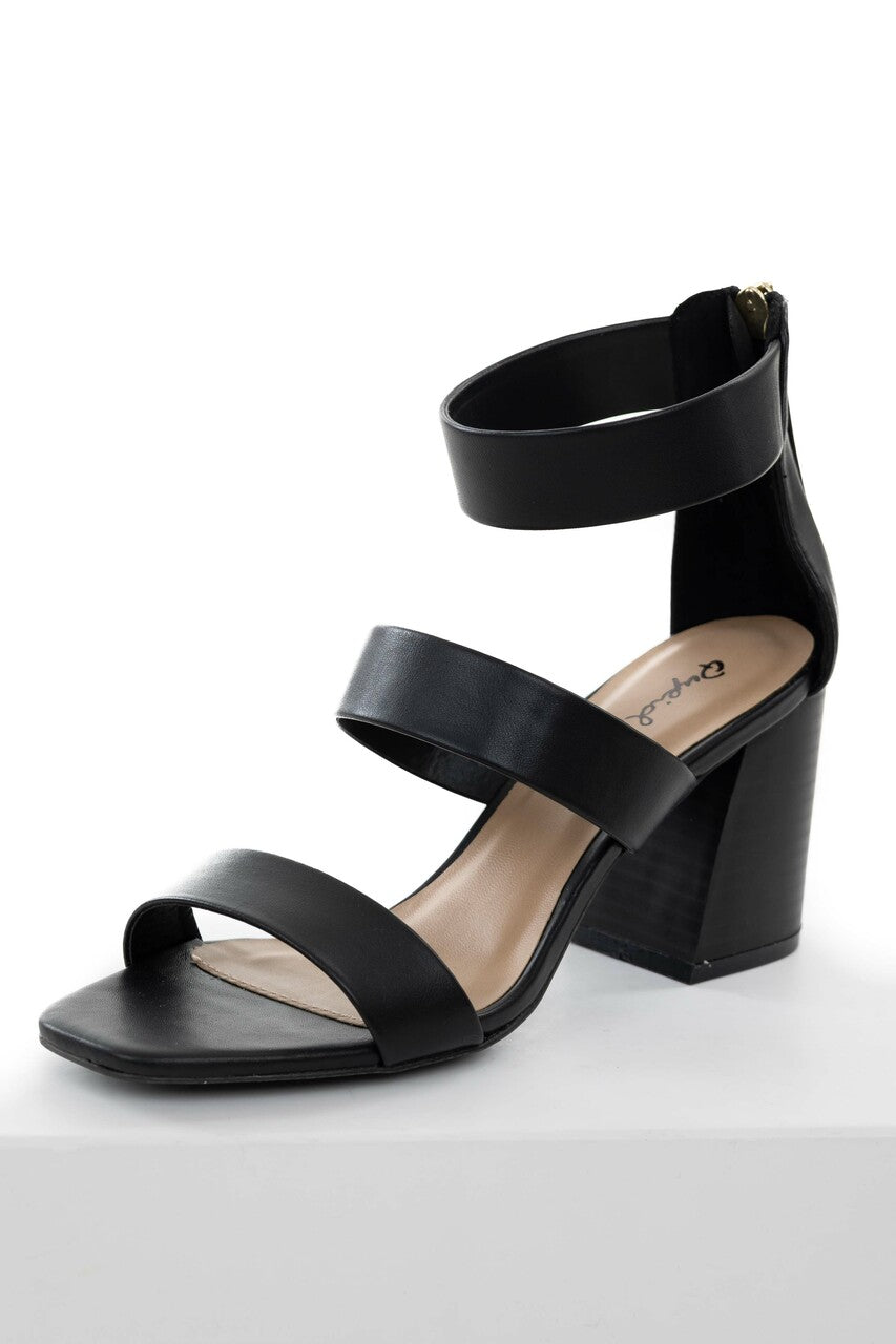 Black Faux Leather Strappy High Heel Sandals 