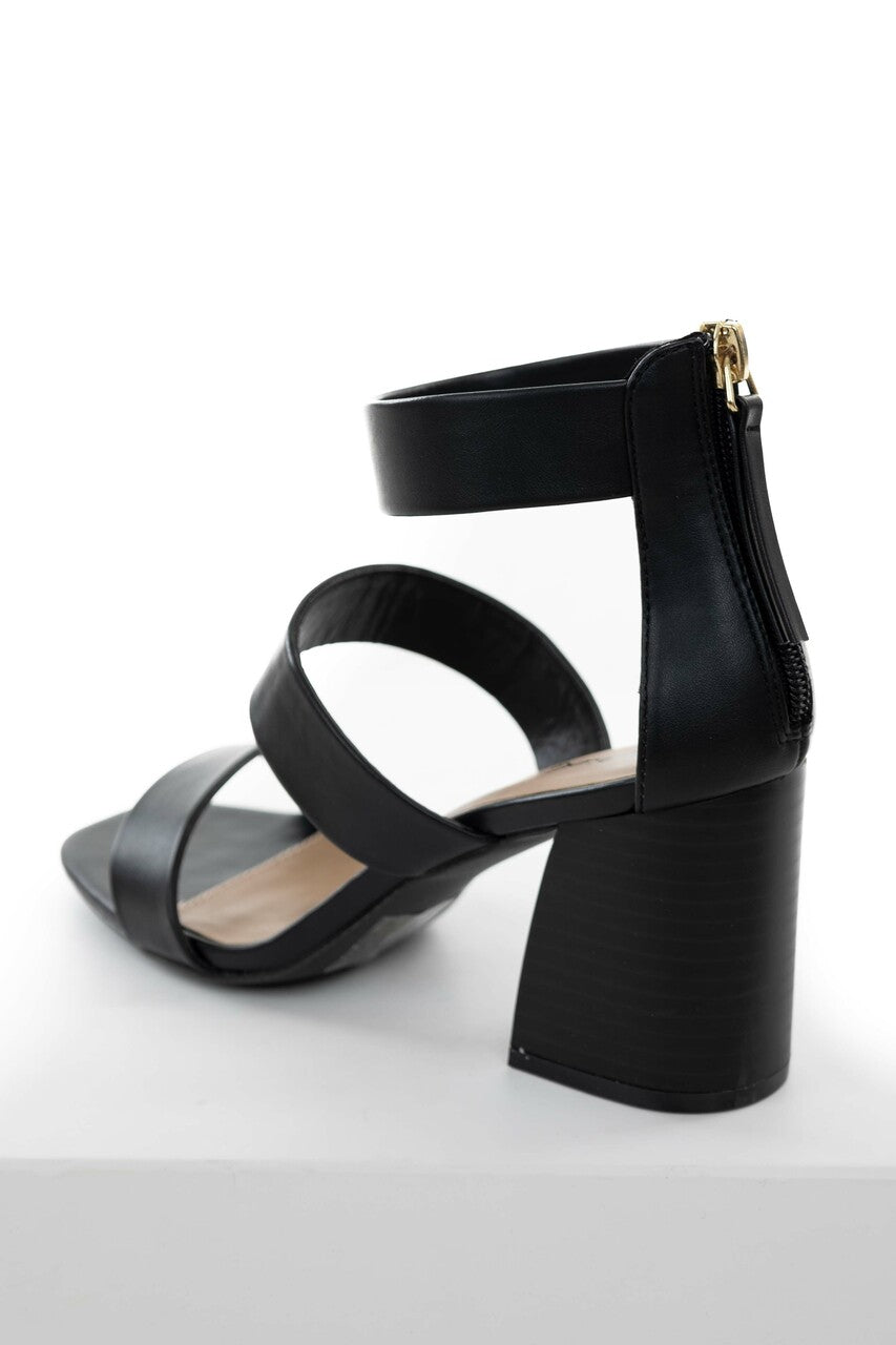 Black Faux Leather Strappy High Heel Sandals 