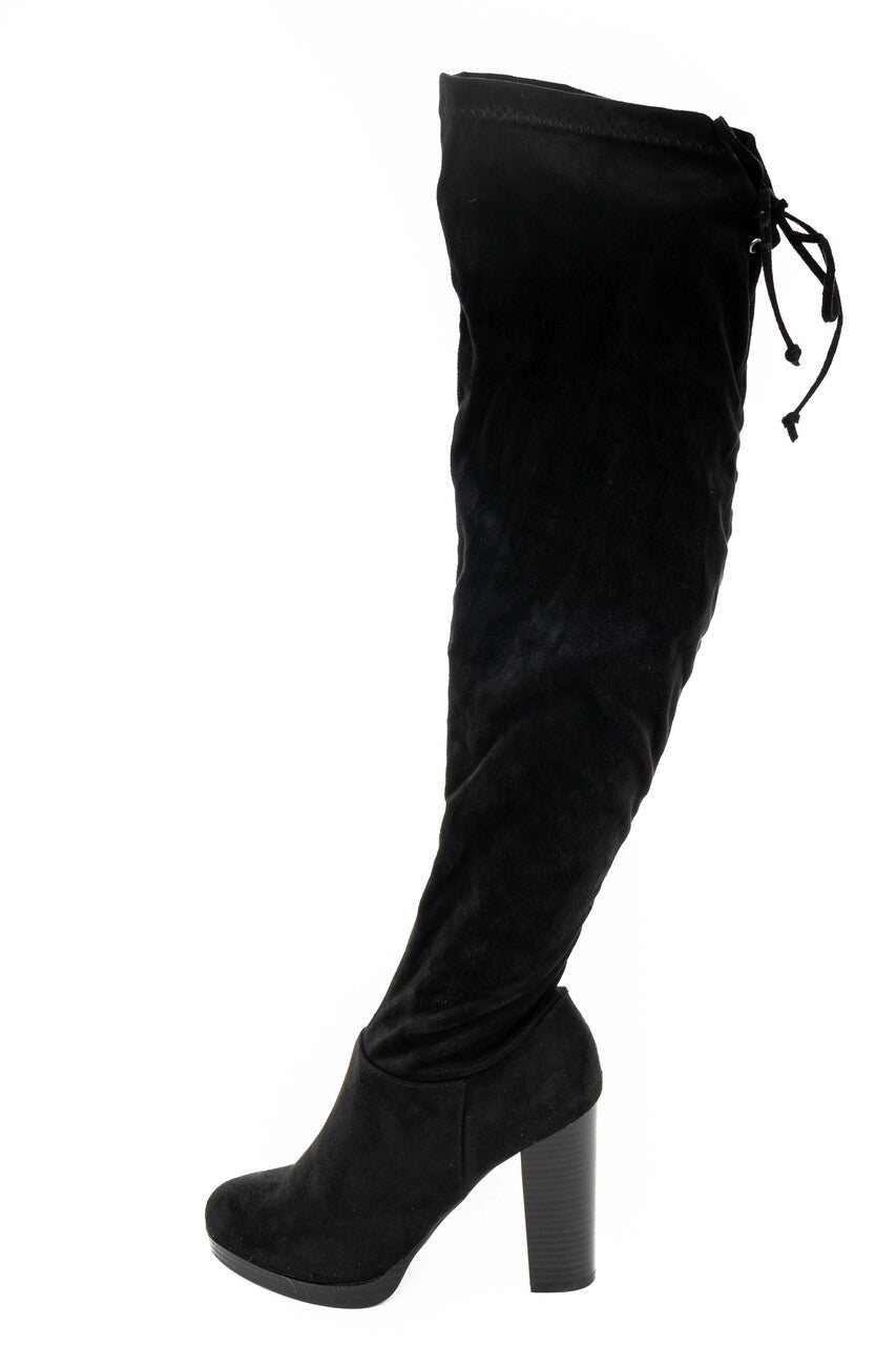 Black Faux Suede Knee Length High Heel Boots