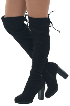 Black Faux Suede Knee Length High Heel Boots